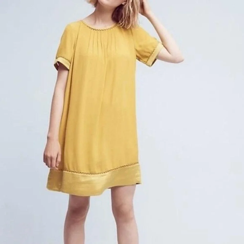 Maeve Anthropologie Shift Dress Womens‎ S Verdet Gold Ladder Short Sleeve Minii